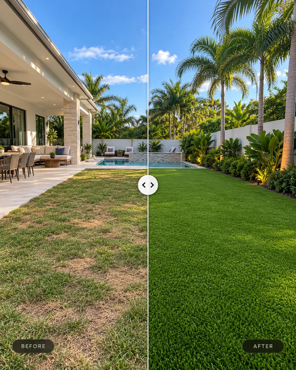 Artificial turf backyard before and after transformation
