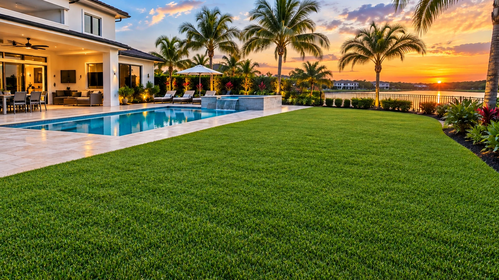 Backyard after artificial turf installation