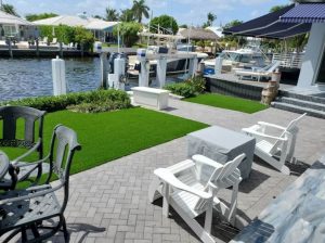 Artificial grass installed in a Fort Lauderdale backyard overseeing the intracoastal